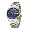 London Fog Analog Quartz Watch for Men with Blue Textured Round Dial, Day-Date Display, Roman Numeral and Crystal-Accent Hour Markers, Two-Tone Silver & Gold Stainless Steel Bracelet - LFM10017-55