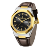 London Fog Analog Quartz Watch for Men with Black Round Dial, Day-Date Display, Hands and Hour Markers and Brown Leather Strap - LFM10023-02