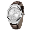 London Fog Analog Quartz Watch for Men with Silver Round Dial, Day-Date Display, Hands and Hour Markers and Brown Leather Strap - LFM10023-04