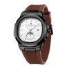 London Fog Analog Quartz Watch for Men with White Textured Cushion-Shaped Dial, Date Display, 24-Hour Day-Night Indicator, Luminous Hands & Hour Markers and Brown Silicone Strap - LFM10018-03