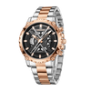London Fog Analog Quartz Watch for Men with Black Round Skeleton-Style Dial, Textured Bezel, Luminous Hands and Markers, Date Display, Silver & Rose Gold Two-Tone Stainless Steel Bracelet - LFM10016-22