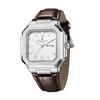 London Fog Analog Quartz Watch for Men with White Textured Square Dial, Day-Date Display, Luminous Hands and Hour Markers and Brown Leather Strap - LFM10019-05