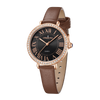 London Fog Analog Quartz Watch for Women with Black Round Dial, Roman Numeral Hour Markers, Crystal-Studded Bezel and Brown Leather Strap - LFW20007-05