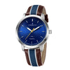 London Fog Collection Analog Watch for Men with Round Blue Dial, Minimal Stick Markers, Quartz Movement and Brown/Blue Leather Strap - LFM10013-02