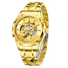 London Fog Berkeley Collection Automatic Mechanical Skeleton Watch for Men – Gold Stainless Steel Strap, Faceted Crystal Bezel, Gold Skeleton Dial, British Design Wristwatch - LFM10025-44