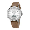 London Fog Analog-Digital Quartz Watch for Men with Silver Round Dial, Digital Day-Date and Time Display, Hands and Hour Markers and Brown Leather Strap - LFM10022-04