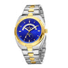 London Fog Analog Quartz Watch for Men with Blue Round Dial, Retrograde Date Display, 24-Hour Day-Night Indicator, Luminous Hands & Hour Markers and Two-Tone Silver & Gold Stainless Steel Bracelet - LFM10021-33