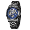 London Fog Richmond Collection Automatic Mechanical Skeleton Watch for Men – Black Stainless Steel Bracelet, Blue See-Through Dial, British Design Wristwatch - LFM10024-22