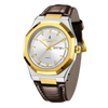 London Fog Analog Quartz Watch for Men with Silver Round Dial, Day-Date Display, Hands and Hour Markers and Brown Leather Strap - LFM10023-05
