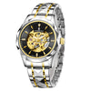 London Fog Berkeley Collection Automatic Mechanical Skeleton Watch for Men – Two-Tone Silver & Gold Strap , Faceted Crystal Bezel, Black Skeleton Dial, British Design Wristwatch - LFM10025-11