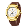 London Fog Analog Quartz Watch for Men with White Textured Cushion-Shaped Dial, Date Display, 24-Hour Day-Night Indicator, Luminous Hands & Hour Markers and Brown Silicone Strap - LFM10018-05