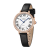 London Fog Analog Quartz Watch for Women with White Round Dial, Roman Numeral Hour Markers, Crystal-Studded Bezel and Black Leather Strap - LFW20007-03