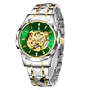 London Fog Berkeley Collection Automatic Mechanical Skeleton Watch for Men – Two-Tone Silver & Gold Strap, Faceted Crystal Bezel, Green Skeleton Dial, British Design Wristwatch - LFM10025-33