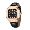 London Fog Analog Quartz Watch for Men with Black Textured Square Dial, Day-Date Display, Luminous Hands and Hour Markers and Black Leather Strap - LFM10019-01