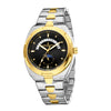 London Fog Analog Quartz Watch for Men with Black Round Dial, Retrograde Date Display, 24-Hour Day-Night Indicator, Luminous Hands & Hour Markers and Two-Tone Silver & Gold Stainless Steel Bracelet - LFM10021-11
