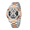 London Fog Analog Quartz Watch for Men with Silver Round Skeleton-Style Dial, Textured Bezel, Luminous Hands and Markers, Date Display, Silver & Rose Gold Two-Tone Stainless Steel Bracelet - LFM10016-33