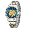 London Fog Berkeley Collection Automatic Mechanical Skeleton Watch for Men – Two-Tone Silver & Gold Strap, Faceted Crystal Bezel, Blue Skeleton Dial, British Design Wristwatch - LFM10025-22