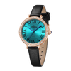 London Fog Analog Quartz Watch for Women with Turquoise Blue Round Dial, Roman Numeral Hour Markers, Crystal-Studded Bezel and Black Leather Strap - LFW20007-01