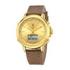 London Fog Analog-Digital Quartz Watch for Men with Gold Round Dial, Digital Day-Date and Time Display, Hands and Hour Markers and Brown Leather Strap - LFM10022-05