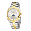 London Fog Analog Quartz Watch for Men with Silver Round Dial, Retrograde Date Display, 24-Hour Day-Night Indicator, Luminous Hands & Hour Markers and Two-Tone Silver & Gold Stainless Steel Bracelet - LFM10021-44