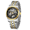 London Fog Richmond Collection Automatic Mechanical Skeleton Watch for Men – Two-Tone Silver & Gold Stainless Steel Bracelet, Black See-Through Dial, British Design Wristwatch - LFM10024-55