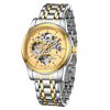 London Fog Richmond Collection Automatic Mechanical Skeleton Watch for Men – Two-Tone Silver & Gold Stainless Steel Bracelet, Gold See-Through Dial, British Design Wristwatch - LFM10024-44