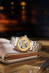 London Fog Richmond Collection Automatic Mechanical Skeleton Watch for Men – Two-Tone Silver & Gold Stainless Steel Bracelet, Gold See-Through Dial, British Design Wristwatch - LFM10024-44