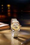 London Fog Richmond Collection Automatic Mechanical Skeleton Watch for Men – Two-Tone Silver & Gold Stainless Steel Bracelet, Gold See-Through Dial, British Design Wristwatch - LFM10024-44