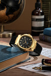 London Fog Analog Quartz Watch for Men with Black Textured Cushion-Shaped Dial, Date Display, 24-Hour Day-Night Indicator, Luminous Hands & Hour Markers and Black Silicone Strap - LFM10018-02