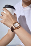 London Fog Analog Quartz Watch for Men with White Textured Square Dial, Day-Date Display, Luminous Hands and Hour Markers and Brown Leather Strap - LFM10019-02