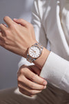 London Fog Analog Quartz Watch for Men with White Textured Round Dial, Day-Date Display, Roman Numeral and Crystal-Accent Hour Markers, Two-Tone Silver & Rose Gold Stainless Steel Bracelet - LFM10017-33