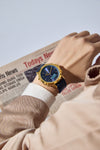 London Fog Analog-Digital Quartz Watch for Men with Blue Round Dial, Digital Day-Date and Time Display, Hands and Hour Markers and Blue Leather Strap - LFM10022-03