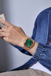 London Fog Notting Hill Collection Analog Watch for Men with Tonneau Green Dial, Roman Numeral Markers, Quartz Movement and Rose Gold Stainless Steel Mesh Strap - LFM10012-33