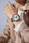 London Fog Analog-Digital Quartz Watch for Men with Silver Round Dial, Digital Day-Date and Time Display, Hands and Hour Markers and Brown Leather Strap - LFM10022-04
