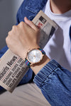 London Fog Collection Analog Watch for Men with Round White Dial, Minimal Stick Markers, Quartz Movement and Multicolor Leather Strap - LFM10013-05