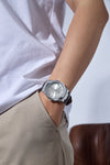 London Fog Analog Quartz Watch for Men with Silver Round Dial, Day-Date Display, Hands and Hour Markers and Brown Leather Strap - LFM10023-04