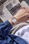 London Fog Notting Hill Collection Analog Watch for Men with Tonneau Silver Dial, Roman Numeral Markers, Quartz Movement and Rose Gold Stainless Steel Mesh Strap - LFM10012-22