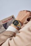 London Fog Analog Quartz Watch for Men with Black Round Dial, Retrograde Date Display, 24-Hour Day-Night Indicator, Luminous Hands & Hour Markers and Two-Tone Silver & Gold Stainless Steel Bracelet - LFM10021-11