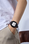 London Fog Analog Quartz Watch for Men with White Textured Square Dial, Day-Date Display, Luminous Hands and Hour Markers and Brown Leather Strap - LFM10019-03