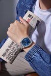 London Fog Notting Hill Collection Analog Watch for Men with Tonneau Blue Dial, Roman Numeral Markers, Quartz Movement and Silver Stainless Steel Mesh Strap - LFM10012-55