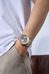 London Fog Richmond Collection Automatic Mechanical Skeleton Watch for Men – Two-Tone Silver & Gold Stainless Steel Bracelet, White See-Through Dial, British Design Wristwatch - LFM10024-33