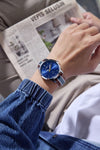 London Fog Collection Analog Watch for Men with Round Blue Dial, Minimal Stick Markers, Quartz Movement and Brown/Blue Leather Strap - LFM10013-02