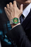 London Fog Berkeley Collection Automatic Mechanical Skeleton Watch for Men – Two-Tone Silver & Gold Strap, Faceted Crystal Bezel, Green Skeleton Dial, British Design Wristwatch - LFM10025-33