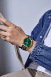 London Fog Collection Analog Watch for Men with Round Green Dial, Minimal Stick Markers, Quartz Movement and Grey/Black Leather Strap - LFM10013-03