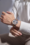 London Fog Analog Quartz Watch for Men with Silver Round Skeleton-Style Dial, Textured Bezel, Luminous Hands and Markers, Date Display, Silver & Rose Gold Two-Tone Stainless Steel Bracelet - LFM10016-33