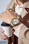 London Fog Analog Quartz Watch for Men with Silver Round Dial, Day-Date Display, Hands and Hour Markers and Brown Leather Strap - LFM10023-05