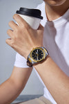 London Fog Analog Quartz Watch for Men with Black Round Dial, Day-Date Display, Hands and Hour Markers and Brown Leather Strap - LFM10023-02