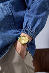 London Fog Collection Analog Watch for Men with Round Gold Dial, Minimal Stick Markers, Quartz Movement and Multicolor Leather Strap - LFM10013-04