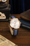 London Fog Collection Analog Watch for Men with Round White Dial, Minimal Stick Markers, Quartz Movement and Multicolor Leather Strap - LFM10013-05