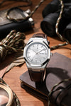 London Fog Analog Quartz Watch for Men with Silver Round Dial, Day-Date Display, Hands and Hour Markers and Brown Leather Strap - LFM10023-04
